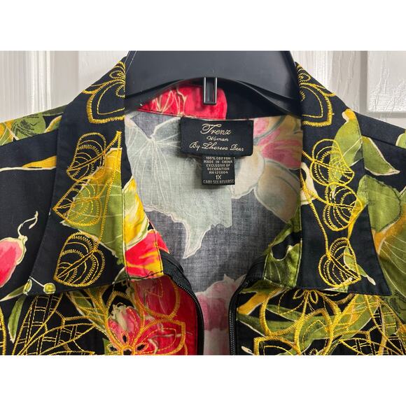 TRENZ WOMAN by Theresa Renz Floral Embroidery Cutout Zip Up Blazer Plus Size 1X - Picture 7 of 9